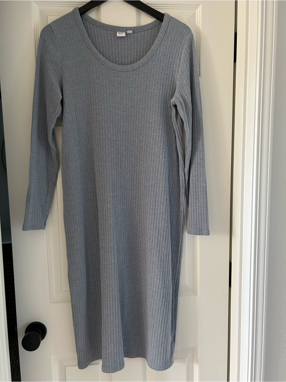 GAP Ribbed Long Sleeve Midi Dress - Light Blue